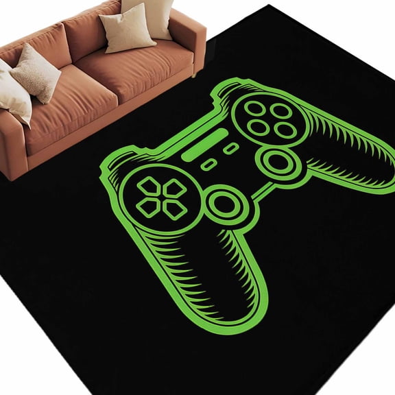 Game Theme Area Rug 5x8ft Green Game Controller Non-Slip Washable Square Rugs Soft Felt Indoor Floor Mat for Bedroom Kitchen Living Room Bathroom