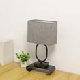 thumbnail image 5 of Pompotops Bedside Table Lamp With 2 USB Charging Portsh And 2 AC Sockets Press Lamp With Fabric Linen Shade For Living Room Bedroom Office Reading Work, Gray, 5 of 8