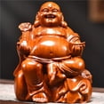 thumbnail image 2 of Rosewood carved Maitreya Buddha statue, solid wood laughing Buddha, wooden ruyi (auspicious symbol) Buddha craft, living room decoration., 2 of 3