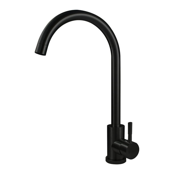 Monomando para Fregadero Negro, Llaves Mezcladora para Fregadero de Cocina, Acabado Níquel Satinado Agua Caliente y Fría Grifo Moderno de 360° Con 2 Tuberías de Acero Inoxidable