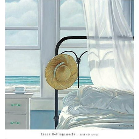 Coastal Cottage Interiors Sand the Sheets by Karen Hollingsworth 27x27 Art Print Poster Coastal Beach Ocean Interior Cottage ()