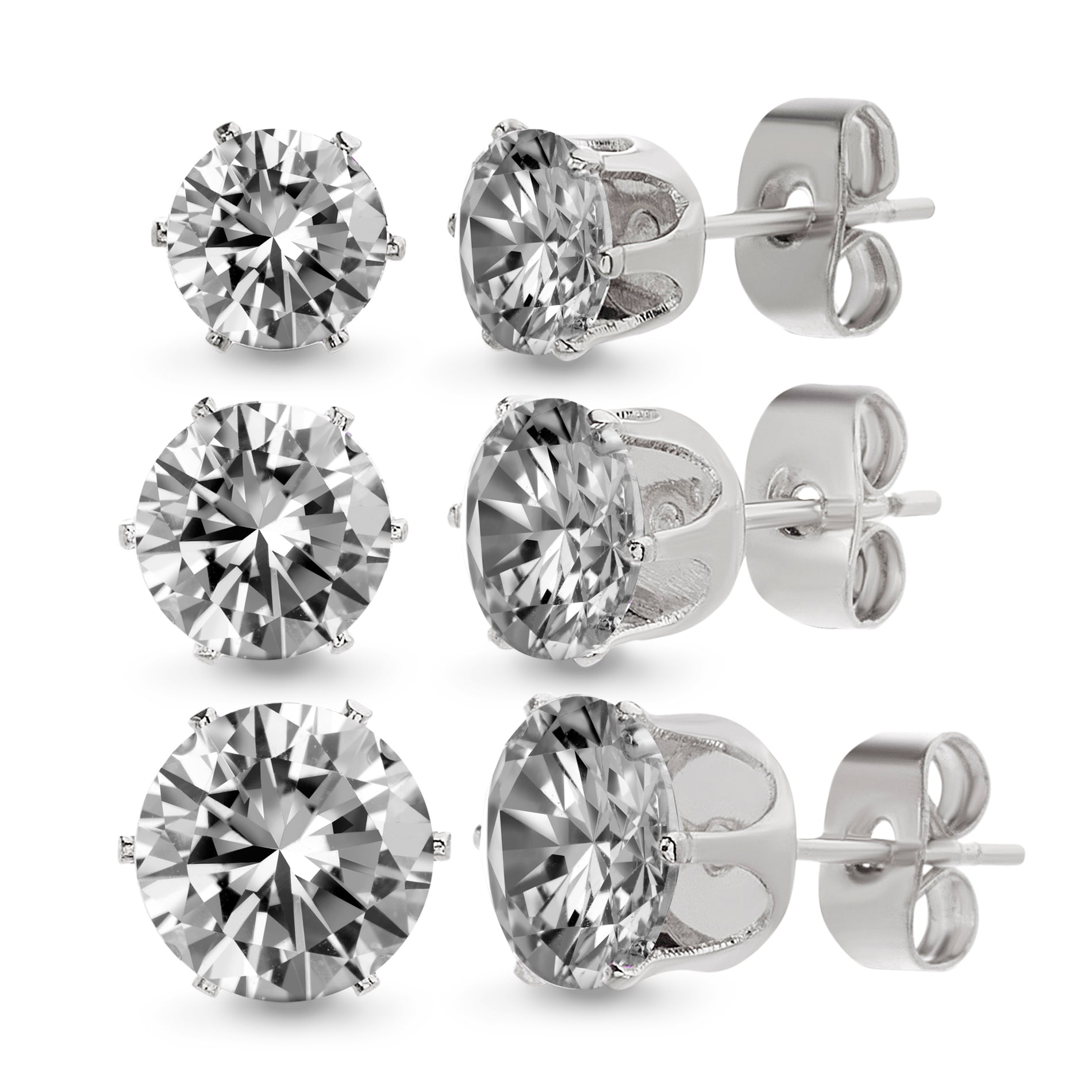 8mm Black Round Cut Cz Clip On Earrings In Rhodium Plating