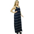 thumbnail image 3 of Bimba Women's Navy Blue V Neck Spaghetti Straps Maxi Dress Beach Wear, 3 of 7