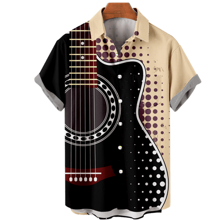 

MLFU Adult Guitar Musical Crewneck Button Down Polo Shirts Loose Fit Basic Bowling Shirts Sizes Kids-Adult Unisex