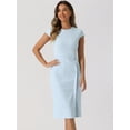 thumbnail image 2 of DARING DIVA Cap Sleeve Front Side Split Elegant Tweed Dress L Light Blue, 2 of 6