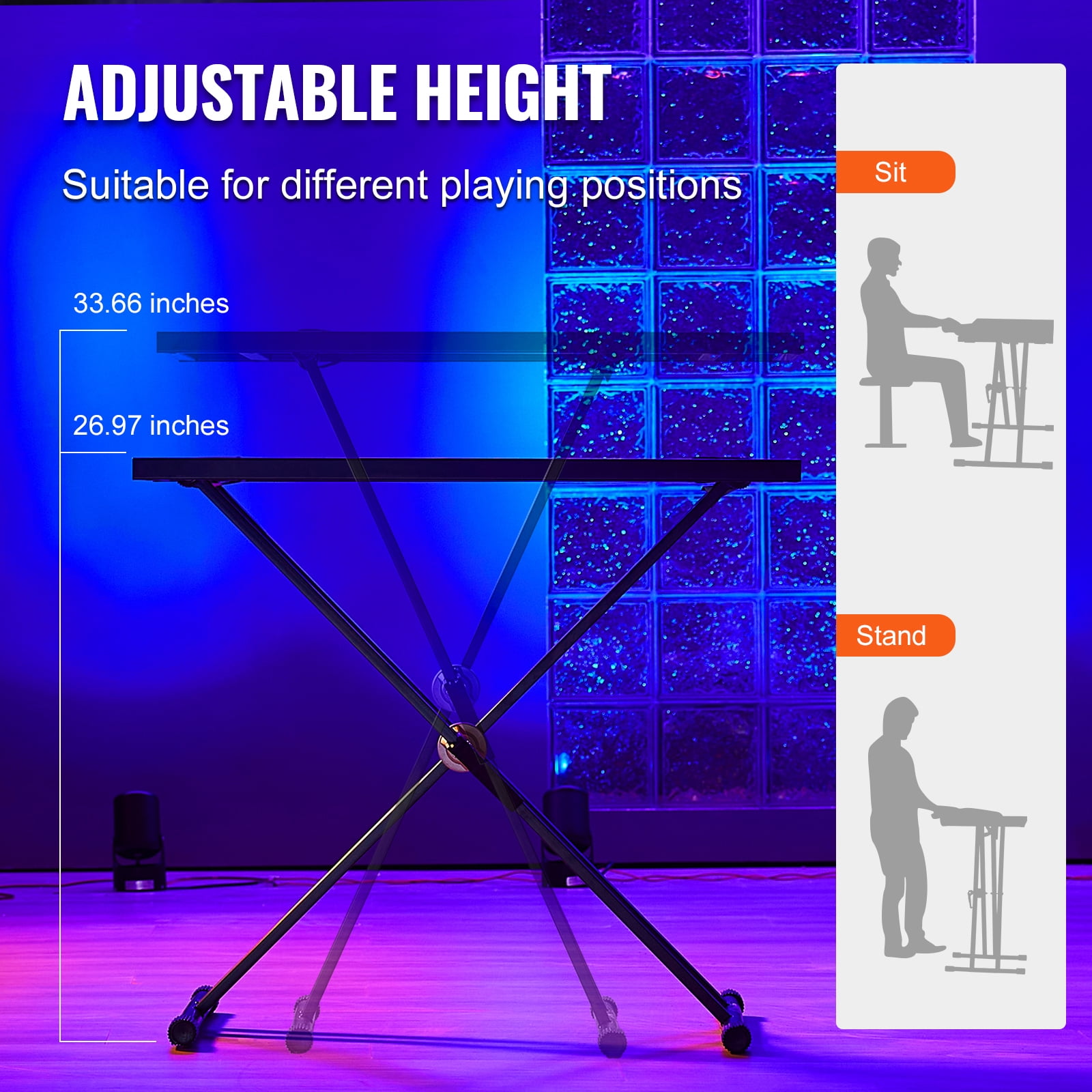 KFFKFF DJ Booth, 32" x 20" Compact DJ and Laptop Stand, Portable and Adjustable Height Music Station, Foldable Double-X Keyboard Support & Surface, Ideal for Audio Mixing