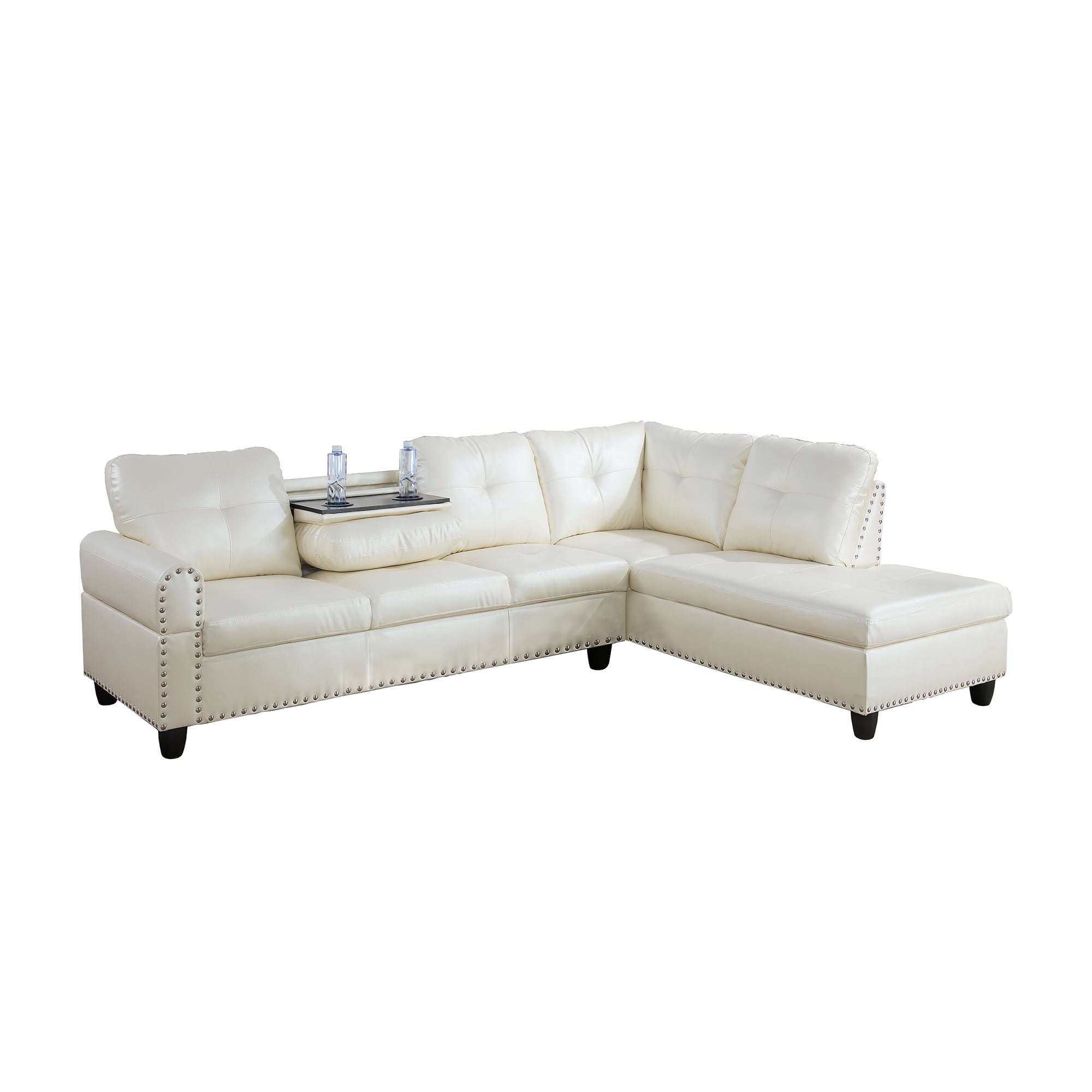 Hommoo Sofa Set, Faux Leather Synthetic Leather 2-Piece Sofa Set,L-Shaped Sectional Couch Set with Left Armrest for Living Room，White（No Ottoman）