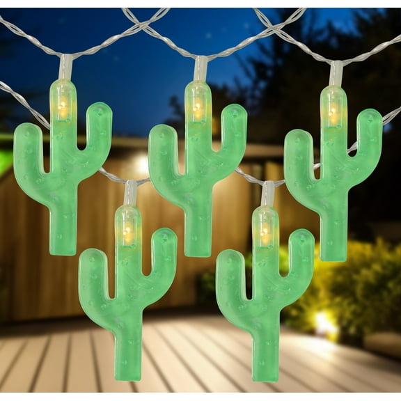 Northlight 10ct Battery Operated Cactus Summer LED String Lights Warm White - 4.5' Clear Wire