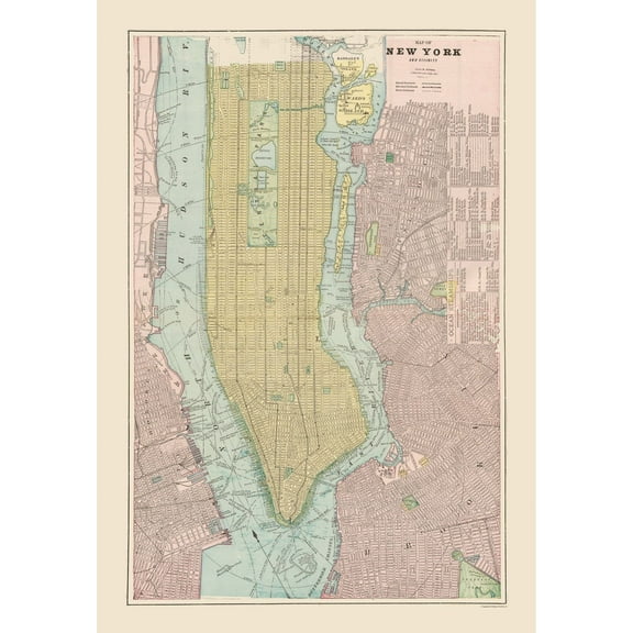 Historic City Map - New York New York - Cram 1892 - 23 x 33.17 - Vintage Wall Art