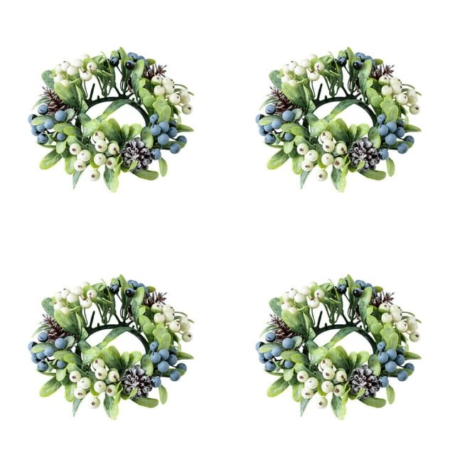 Christmas Candle Rings Wreath 3 Inch Center Pine Cone Red Berry Artificial Greenery Candle Holder Centerpiece for Holiday Table Mantle Decor