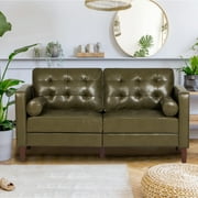 ACMEASE Classic Faux Leather Tufted Backrest Loveseat with Two Bolster Pillows, Olive Green