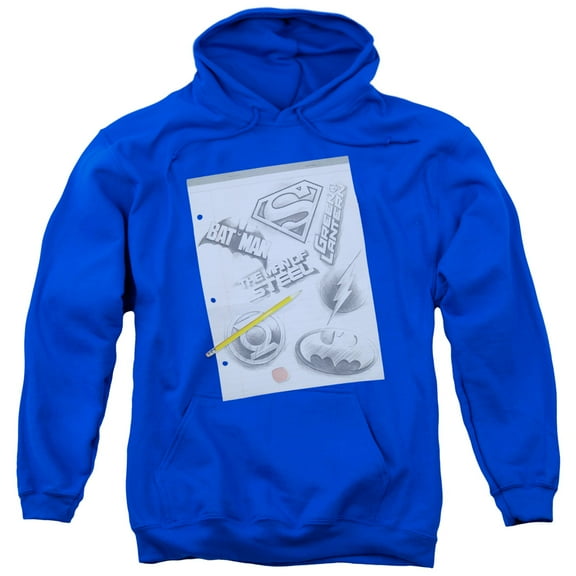 DC Comics Logo Note Paper Adult Pullover Hoodie Sweatshirt Royal Blue