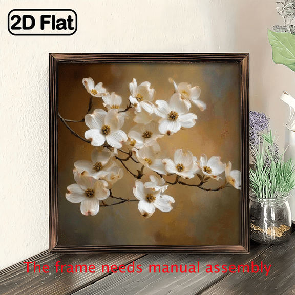2D Flat 1pc Elegant White Petal Artwork, Wood Framed - Ideal for Wall Tabletop Decor, Perfect Gift for Family and Friends, with Inspirational Quote, Home Decor, 8x8 Inch Decorative Signs Plaques