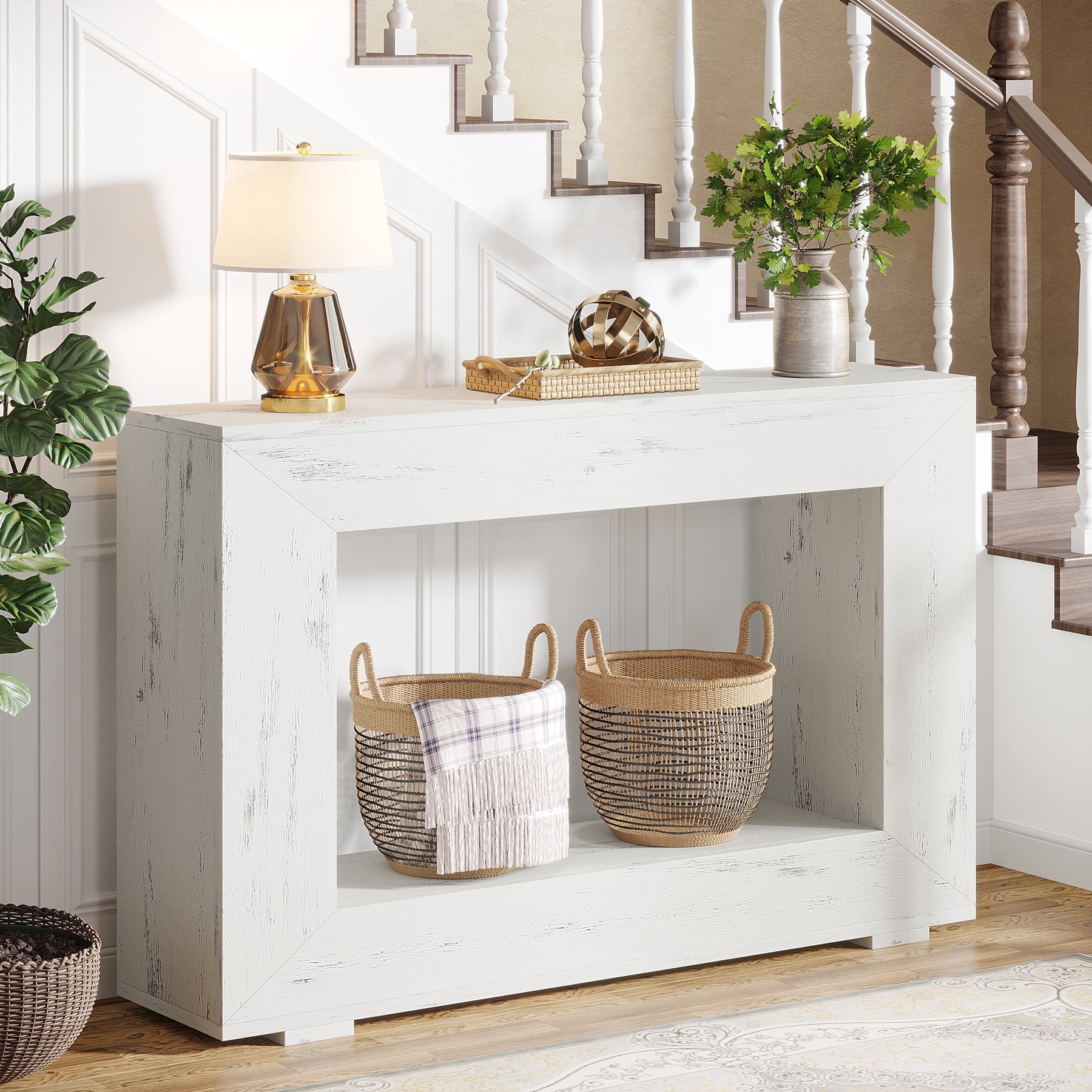 Tribesigns 47-Inch Console Table, Farmhouse Entryway Console Table with Storage, Industrial White Accent Table for Living Room, Entrance