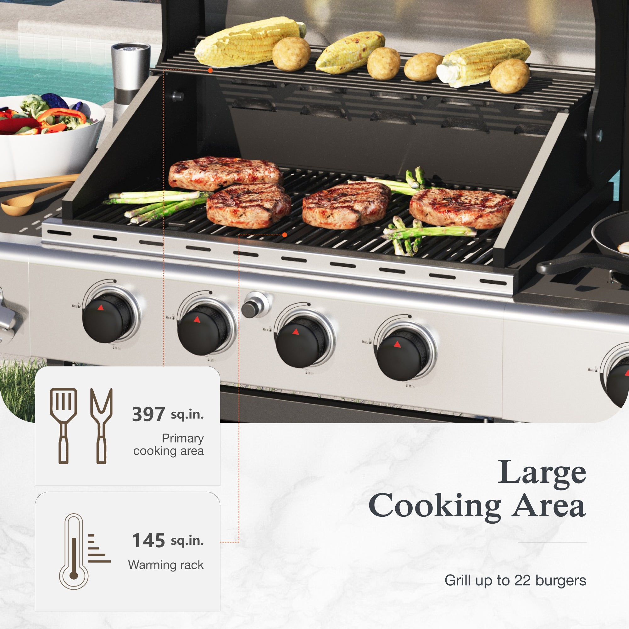 Alpha Joy 4-Burner Propane Gas BBQ Grill with Side Burner and 4 Wheels, Red