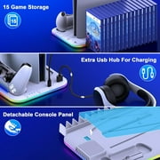 PS5 Slim Stand and Turbo Cooling Station with Controller Charging Station for Playsation 5, 3 Levels Cooling Fan, RGB Light, 15 Game Storage, Headset Holder for PS5 Digital/Disc