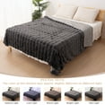 thumbnail image 3 of VK·LIVING Thick Ribbed Faux Rabbit Fur Cozy Reversible Throw Blanket,Super Soft 3D Striped Fuzzy Cozy Blankets,Dark Gray,90"x 90", 3 of 7