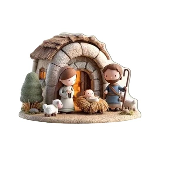 WEGFTDUOP Easter Decorations 2D Character Birth Scene Living Room Bedroom Decorative Handicrafts Acrylic Rotating Standing Sign Ornaments