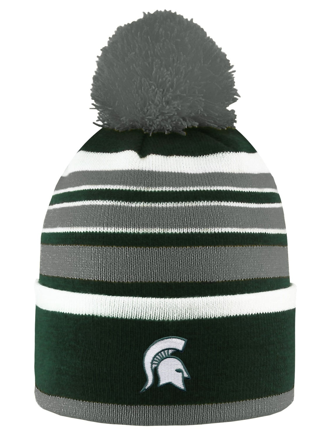 Michigan State University Bradshaw Striped Pom Beanie by Logo Fit