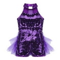 thumbnail image 3 of Aiihoo Kids Girls Sleeveless Mesh Splice Shiny Sequins Dance Leotards Ruffles Tulle Jumpsuit Jazz Gymnastics Unitards Purple 7, 3 of 7