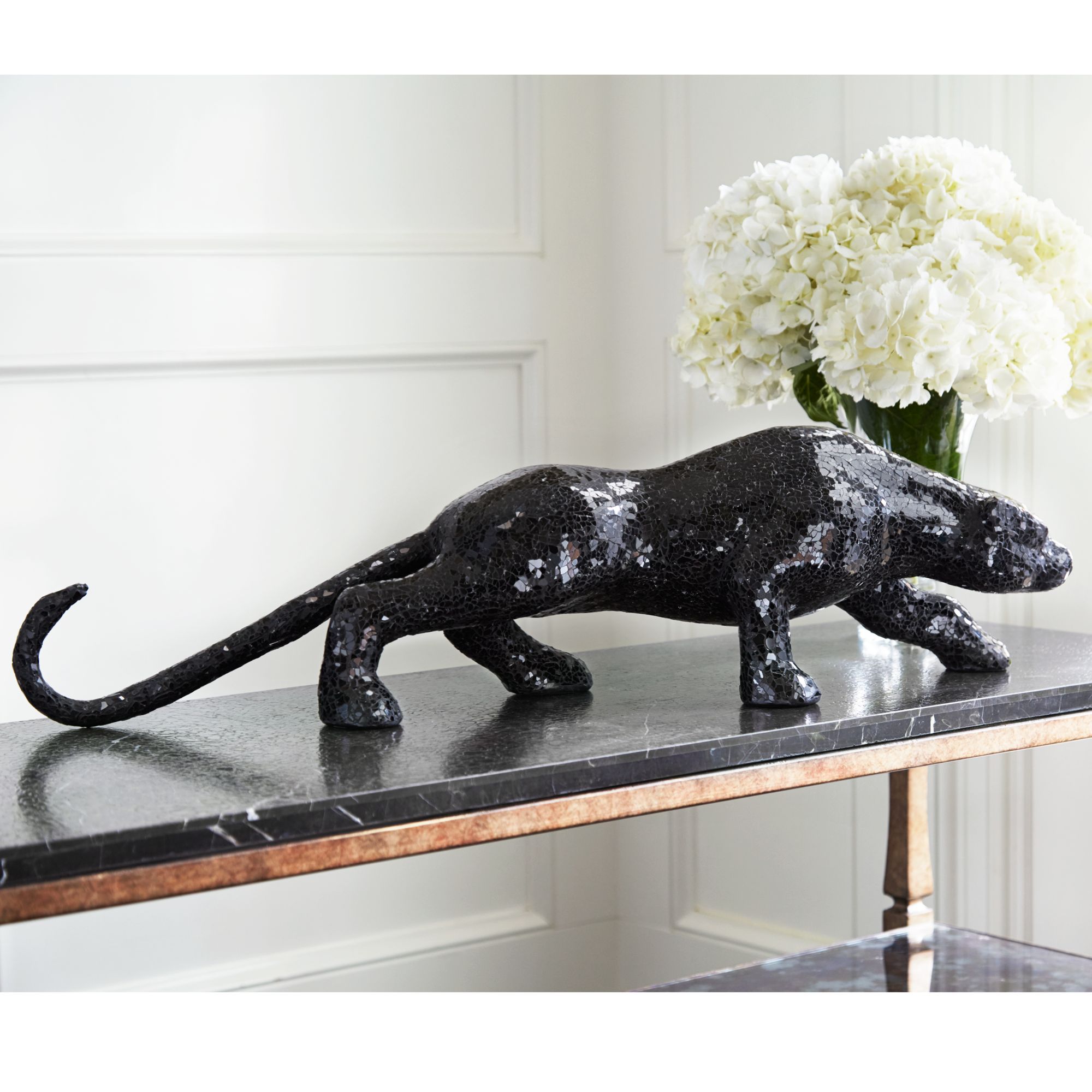 Studio 55D Glass Mosaic 29 1/4" Wide Black Panther Table Sculpture