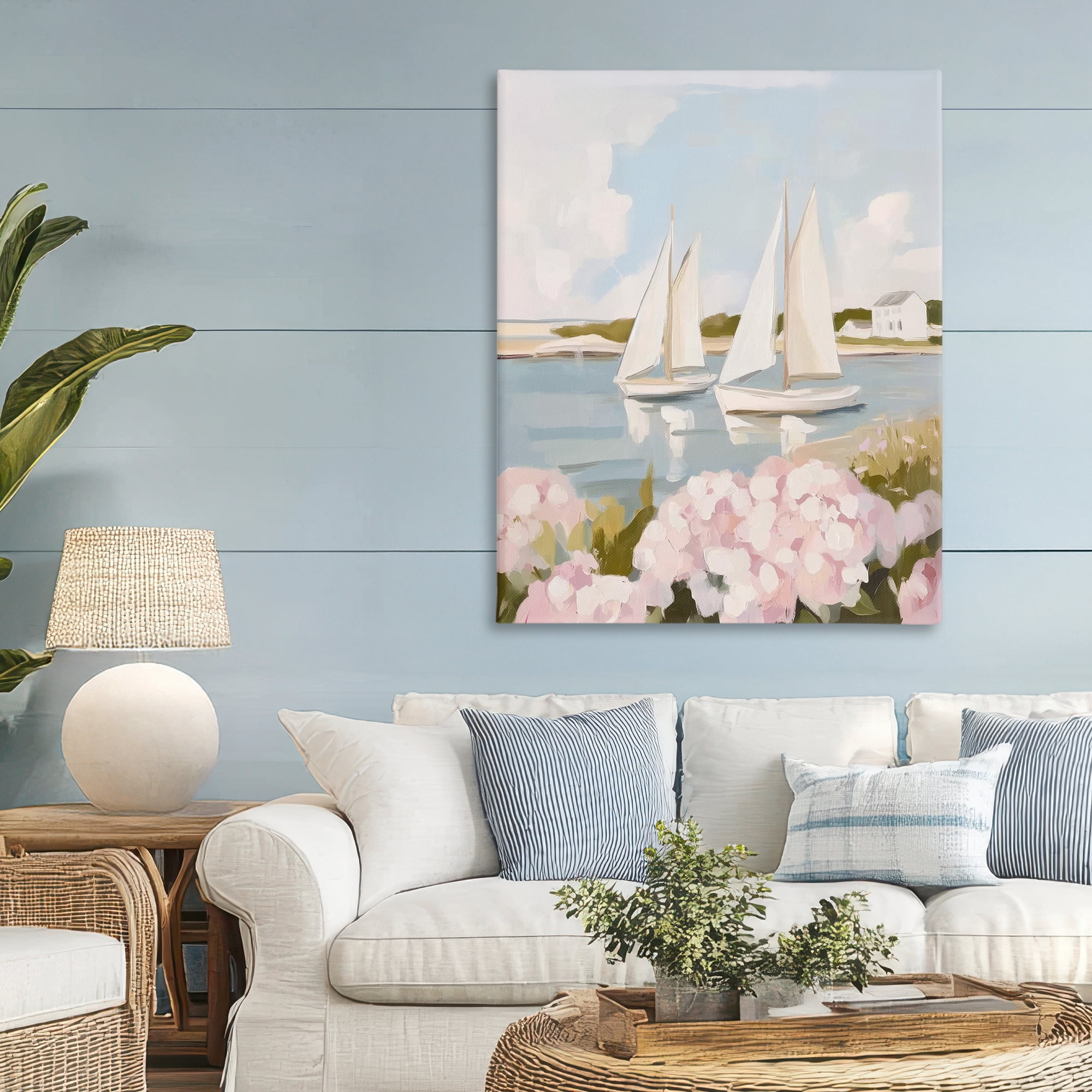 Stupell Industries Sailboat Duo with Pink Hydrangeas Canvas Wall Art, design by Sisi and Seb