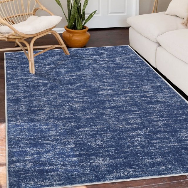 GlowSol 4' x 6' Blue Solid Area Rug Soft Low-Pile Non-Slip Modern Machine Washable Area Rug Indoor Carpet for Living Room Bedroom