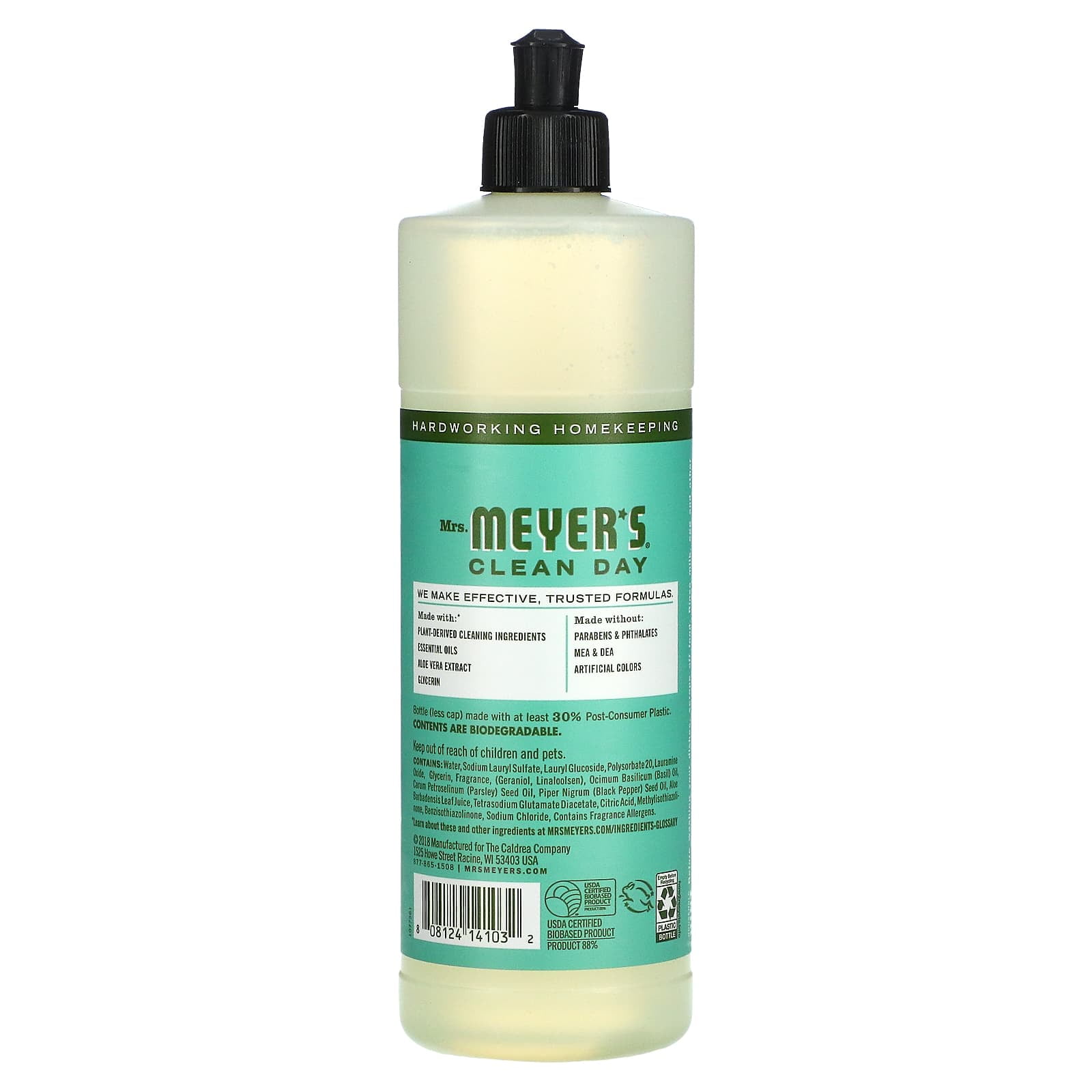 Mrs. Meyers Clean Day, Dish Soap, Basil Scent, 16 fl oz Pack of 4