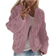 thumbnail image 2 of Women's Cropped Open Front Hooded Cardigan Casual Knitted Sweater Tops Fall Fashion Outerwear Coat New Pinky L, 2 of 6