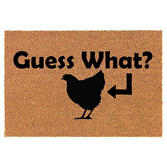 Chicken Humor Doormat with "Guess What?" Design 24x16" - Non-Slip Entry Rug, Humorous Welcome Mat, Coconut Coir Welcome Mat for Porch, Garage, Farmhouse Decor​
