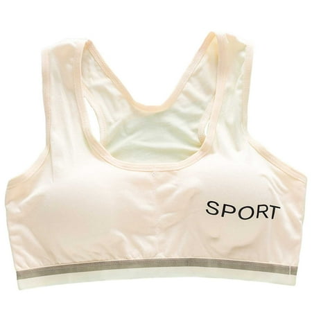 Hwmodou Girls Sports Bra Preteen&Junior Trainning Vest Kids Seamless Crop Top Bra White Teen Bra Camisole Style Lightweight Spirng Soft Comfy For Teen Girl 10-14Y