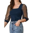 thumbnail image 5 of INSPIRE CHIC Women's Polka Dots Square Neck Semi Sheer Mesh 3/4 Sleeves Blouse, 5 of 7