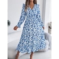 thumbnail image 6 of Elegant Floral Dress Woman 2025 Autumn Winter V Neck Long Flared Sleeves Ruffled Maxi Dress, 6 of 7