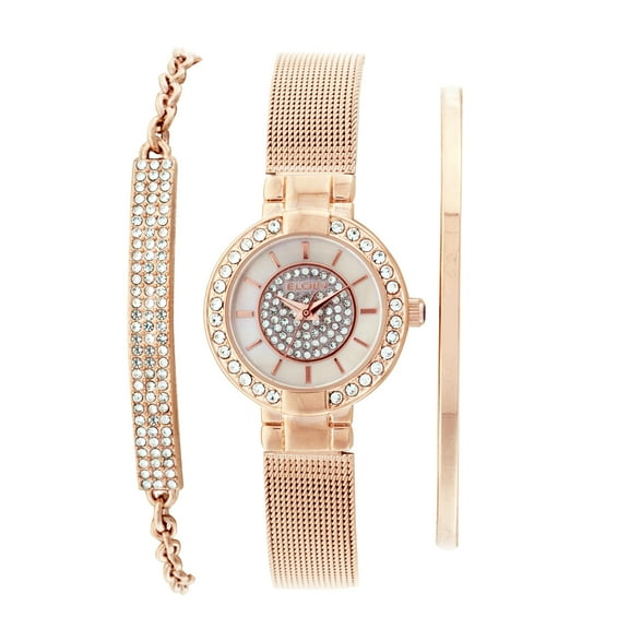 Elgin Ladies Round Dial Rose Gold Watch Set with 2 Matching Bracelets Model# EG16008RGST