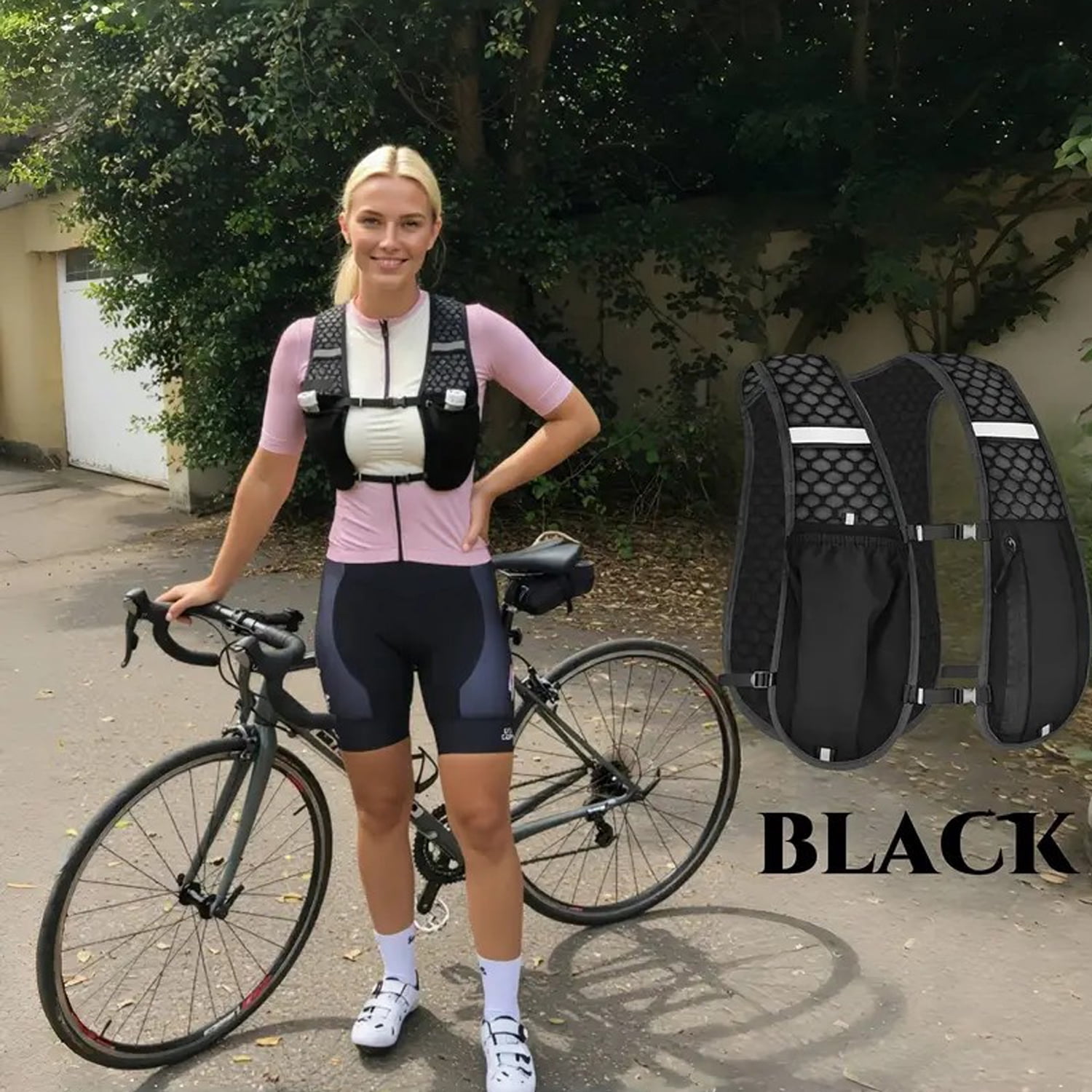 Running Vest for Women Men, Adjustable Chest Straps Running Hydration Vest with 300ml Soft Bottle, Lightweight Reflective Hydration Backpack for Marathon