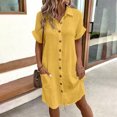 thumbnail image 5 of Joernso Women's Cotton Linen Dress Casual Button Down V-neck Dress with Pockets Summer Short Sleeve Beach Sundress, 5 of 8