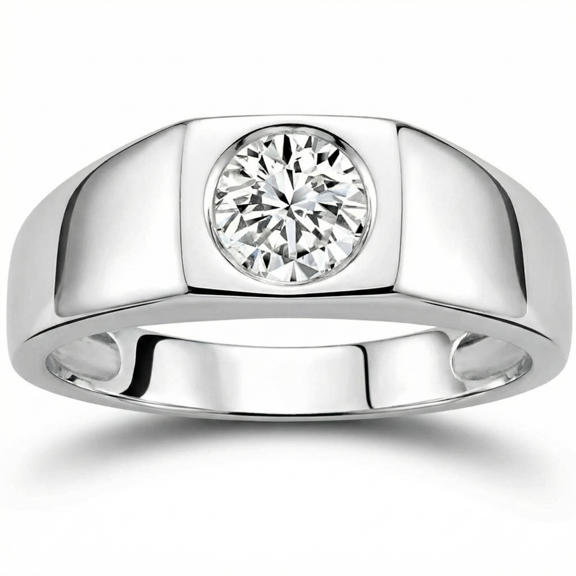 Pompeii 1 Ct Solitaire Lab Grown Men's Diamond Wedding Ring in 10k White Gold