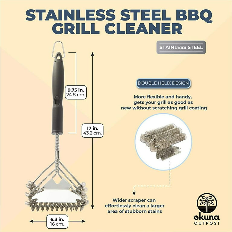 3 In 1 Bbq Cleaner Grill Brush And Scraper 17in Safety Bristle