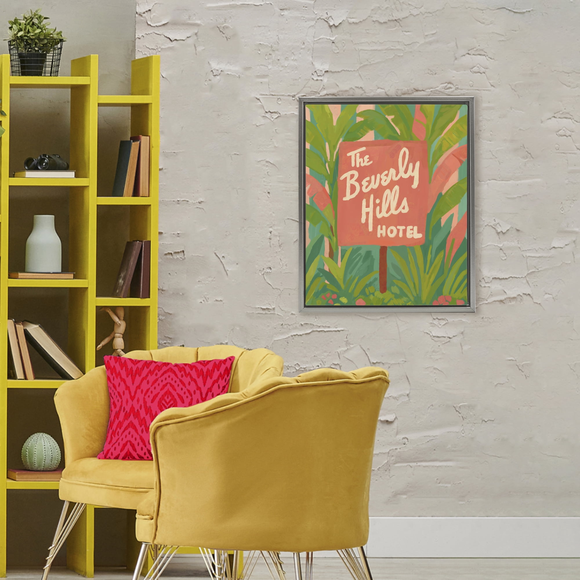 Stupell Industries Tropical Beverly Hills Hotel Gray Framed Floater Canvas Wall Art, design by Amelia Noyes