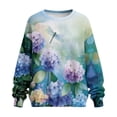 thumbnail image 4 of Xoenoiee Dragonfly Hydrangea Flower Print Women's Long Sleeve Sweatshirts Pullover Casual Crewneck Tunic Tops Drop Shoulder Sweartshirts with Side Slits, Size S, 4 of 7