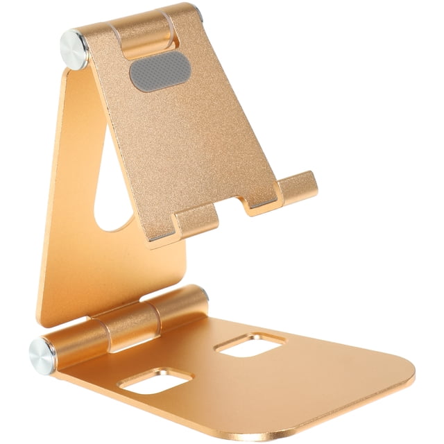 Soporte plegable doble de aleación de aluminio para teléfono móvil, soporte de escritorio de metal para teléfono móvil (dorado de lujo)