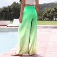 thumbnail image 5 of Women’s Wide Leg Pants Gradient Print Casual Drawstring Waist Beach Pants with Pockets, Loose Fit Lightweight Womens Summer Pants, Green, S, 5 of 7