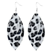 Ayyufe Women Leopard Triple Layer Leaf Shape Leather Long Dangle Hook Earrings