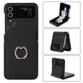 thumbnail image 1 of ELEHOLD for Samsung Z Flip 4 6.7 inch Slim Advanced Leather Texture Case, 360 Degree Rotatable Ring Buckle Magnetic Absorption Tempered Film Protection Shockproof Folding Case,Black, 1 of 11