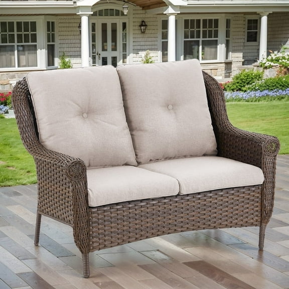 Gymojoy Outdoor Patio Loveseat,All-Weather Wicker Loveseat with Cushions Outdoor 2 Person Sofa Furniture for Garden, Balcony