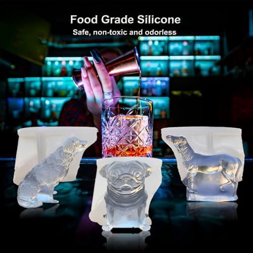 3D Pug Dog Ice Cube Silicone Molds Tray for Whiskey, Cocktail, Drink Decor, Bar; Rich Details. Fun Animal Shape Large Dogs Candle Epoxy Resign Mold; Pug Gifts for Women Kids Puppy Lover, 2 Pack