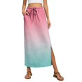 thumbnail image 2 of Gradient High Waisted Skirt, Casual Flowy Long Skirt with Slit and Pockets, Summer Ombre A-Line Slacks, 2 of 6