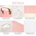 thumbnail image 4 of Sea Team Stripe Pattern Laundry Hamper Canvas Fabric Laundry Basket Collapsible Storage Bin with PU Leather Handles and Drawstring Closure, 17.7 by 13.8 inches, Waterproof Inner, Pink, 4 of 6