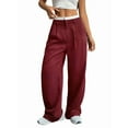 thumbnail image 1 of Pantalones Anchos y Holgados para Mujer, Estilo Palazzo Harén, Informales, A Rayas, con Cintura Elástica y Bolsillos Vino Tinto L, 1 of 7
