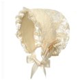 thumbnail image 2 of Kaerm Baby Girls Lacy Bonnet Lace Satin Christening Bonnet Cap Toddler Beanie Sun Protection Hat Champagne One Size, 2 of 3